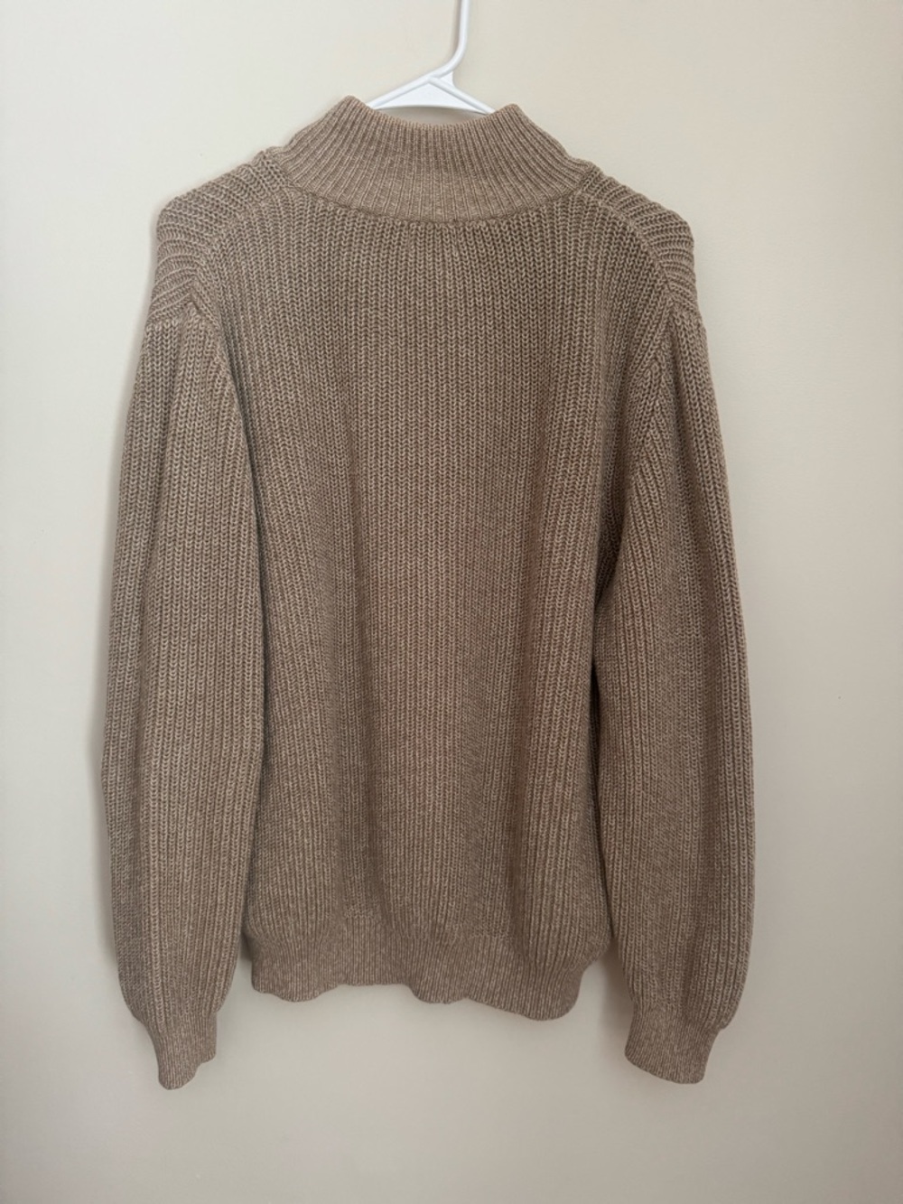 Vintage L.L.Bean Full Zip Ribbed Knit Sweater Tan Men’s Large Mock Neck Cotton - Picture 2 of 6